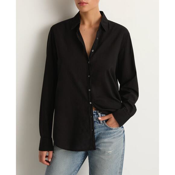 Xirena Beau Shirt Black Button Down 100% Cotton Slouchy Relaxed Fit SZ M - Picture 1 of 5